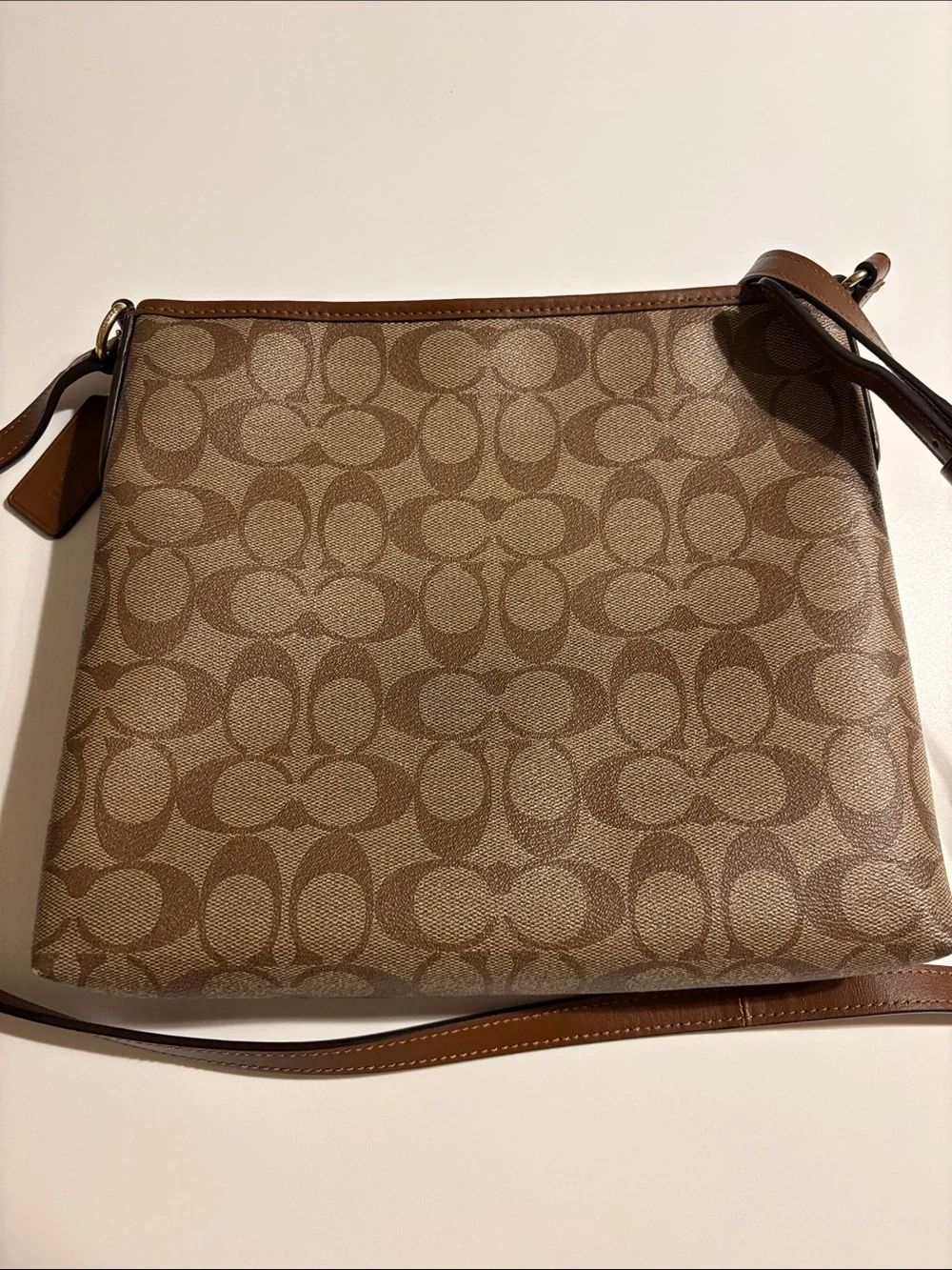 Coach Signature coated Canvas File Crossbody Bag purse tan brown excellent